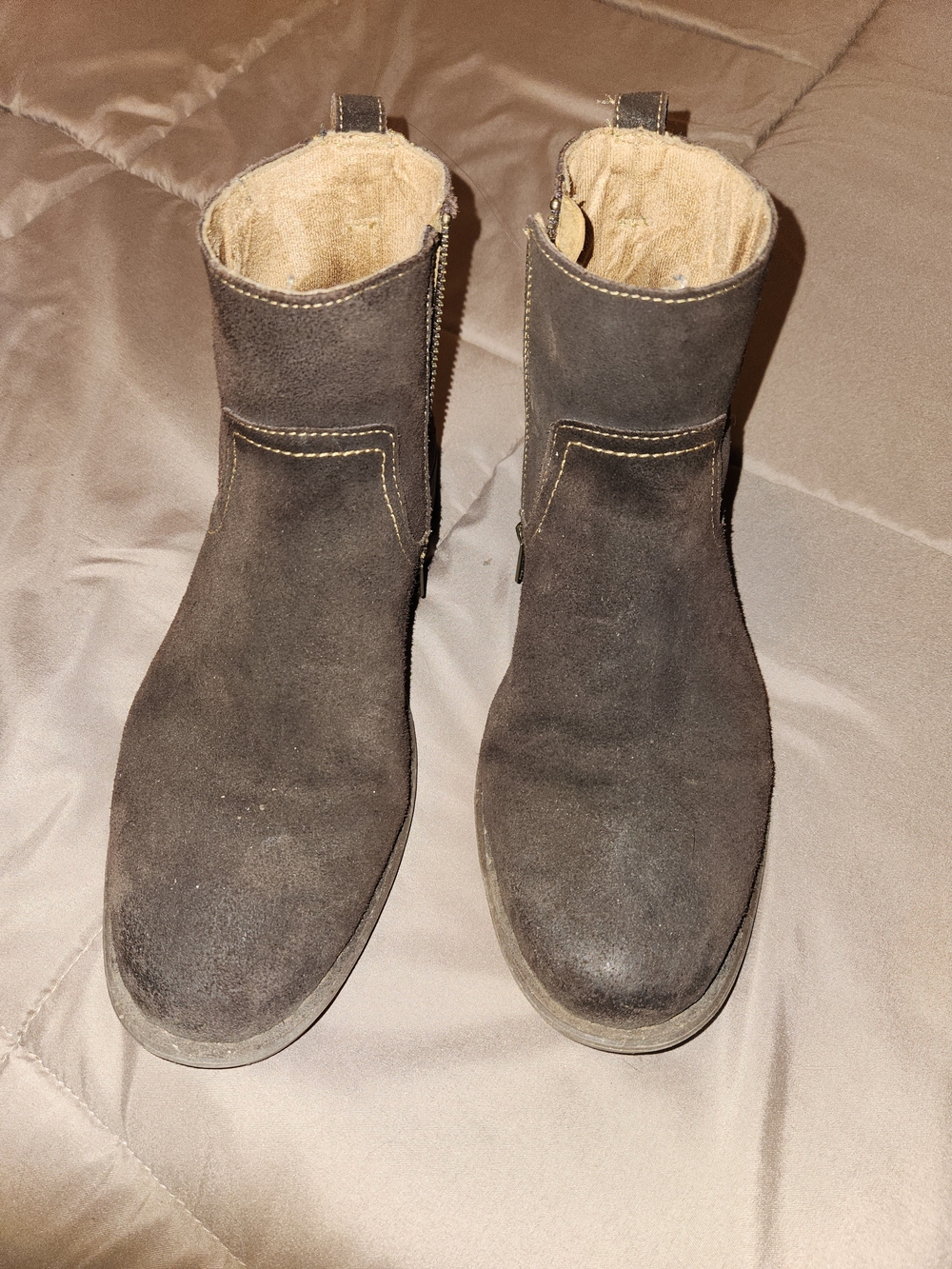 Men's Brown Suede Zip Ankle Boots with Warm Lining
